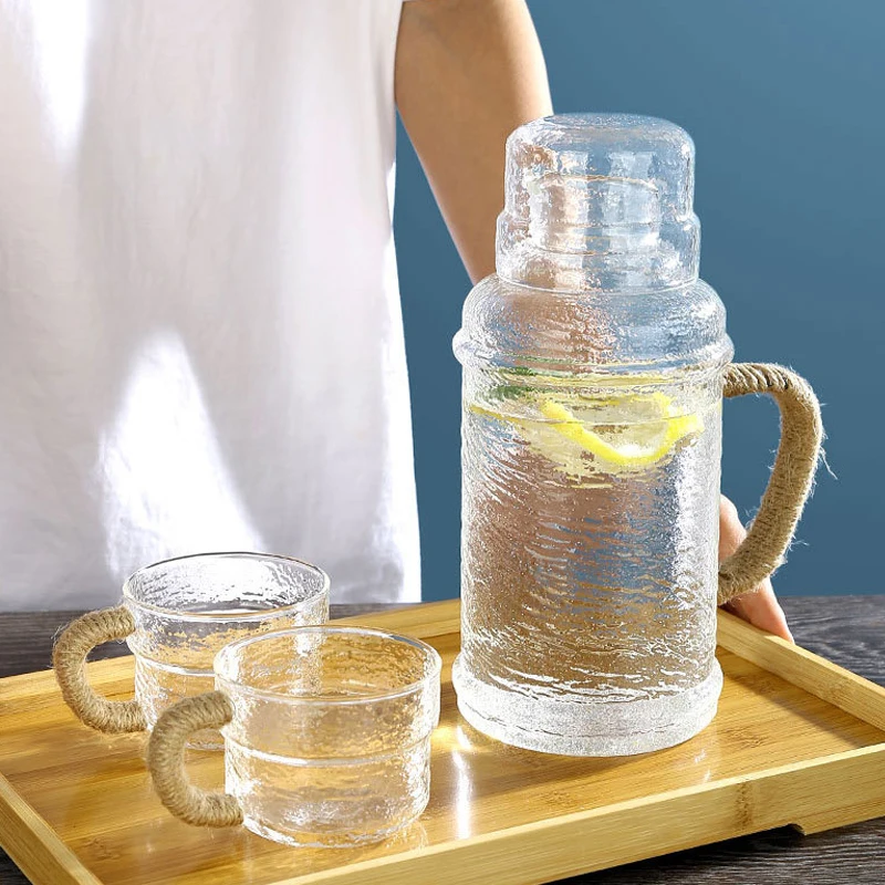 vintage 42 oz 77oz large 1.5l glass  set  water pitcher with lid,classic hot/cold water jug