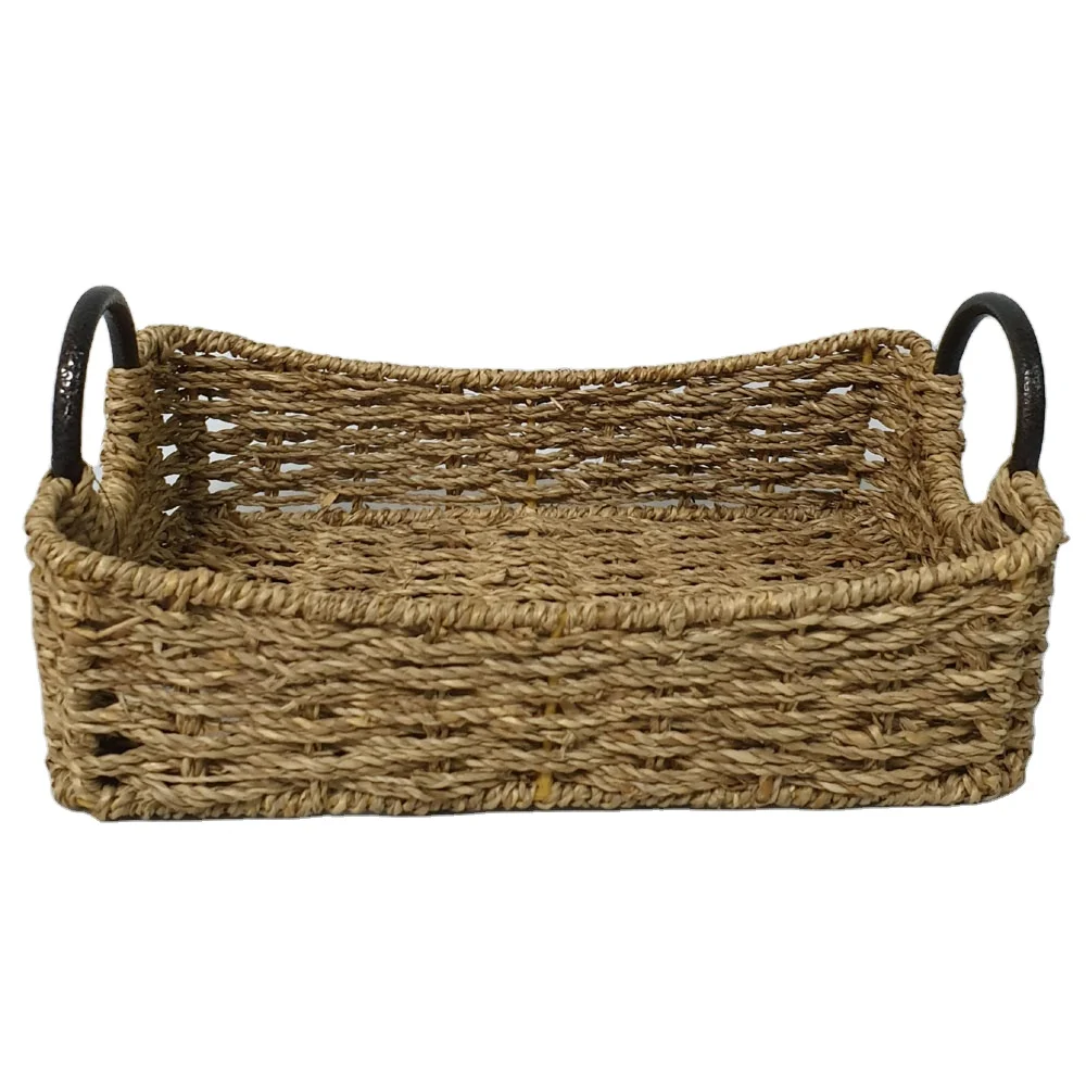 Manufacture wicker straw woven home dercor plant vietnam seagrass storage tray high quality for sale