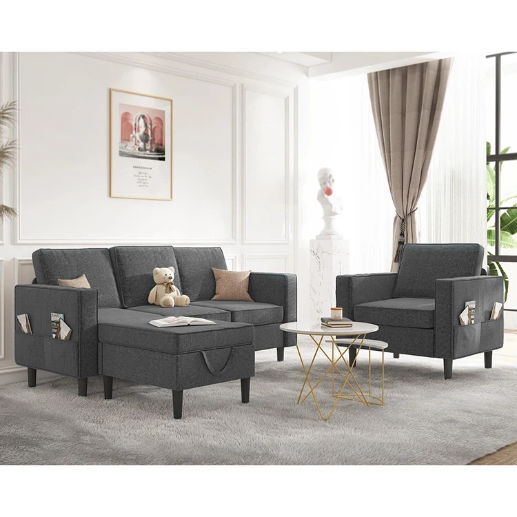 Modern Living Room Furniture Cloud Velvet Sectional Sofa Couch Set With Solid Wooden Legs