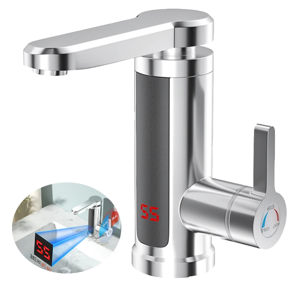 Quick Heating Led Ambient, Light Temperature Display 360 Rotatable Instant Electric Water Heater Low Price 3000w 3s Silver Ipx7/