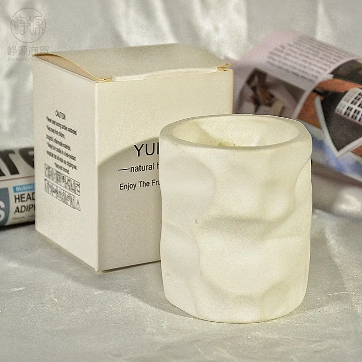 Unique Design White Color Ceramic Nordic Concrete Cement Scented Candles Jars Frosted Round Candle Holder