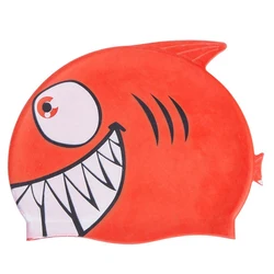 100% Silicone Cartoon Fish Shark Kids Children Waterproof High Elastic Swim Pool Hat Swimming Caps Swim Cap