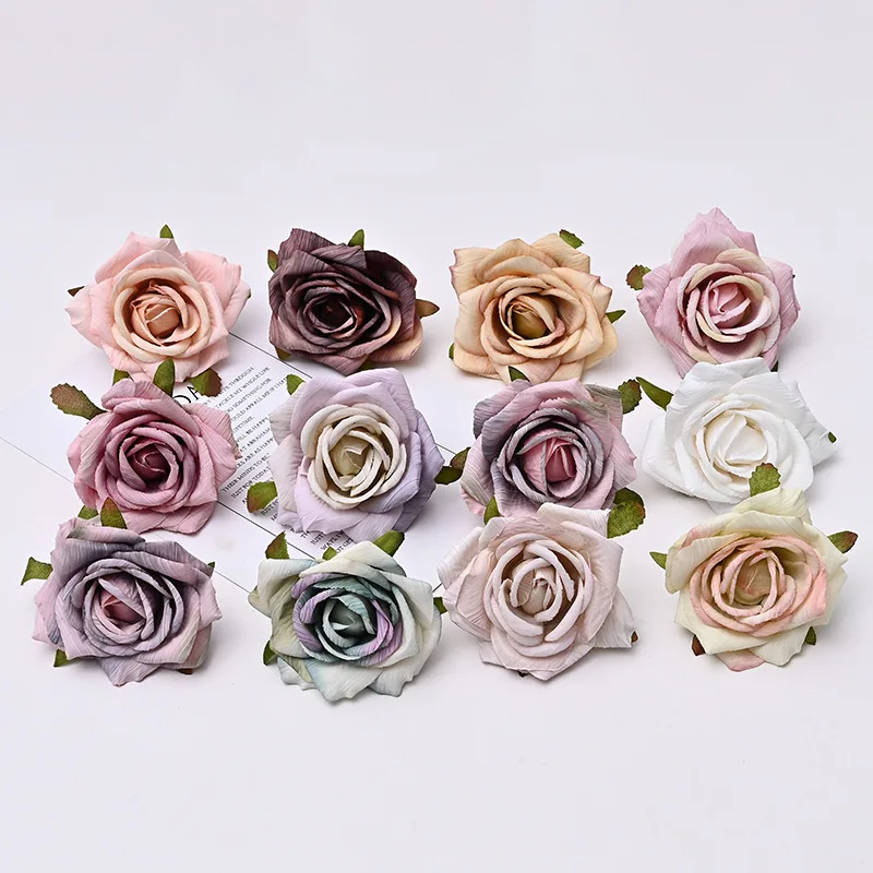 Artificial  Silk Roses Flower Head for Wedding Flowers Accessories Make Bridal Hair Clips Headbands Dress