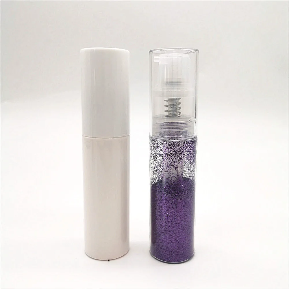 Buy 2oz 60ml plastic powder container 35ml with pump for Edible Sparkles Cake Decor Spray round shape pet clear glitter