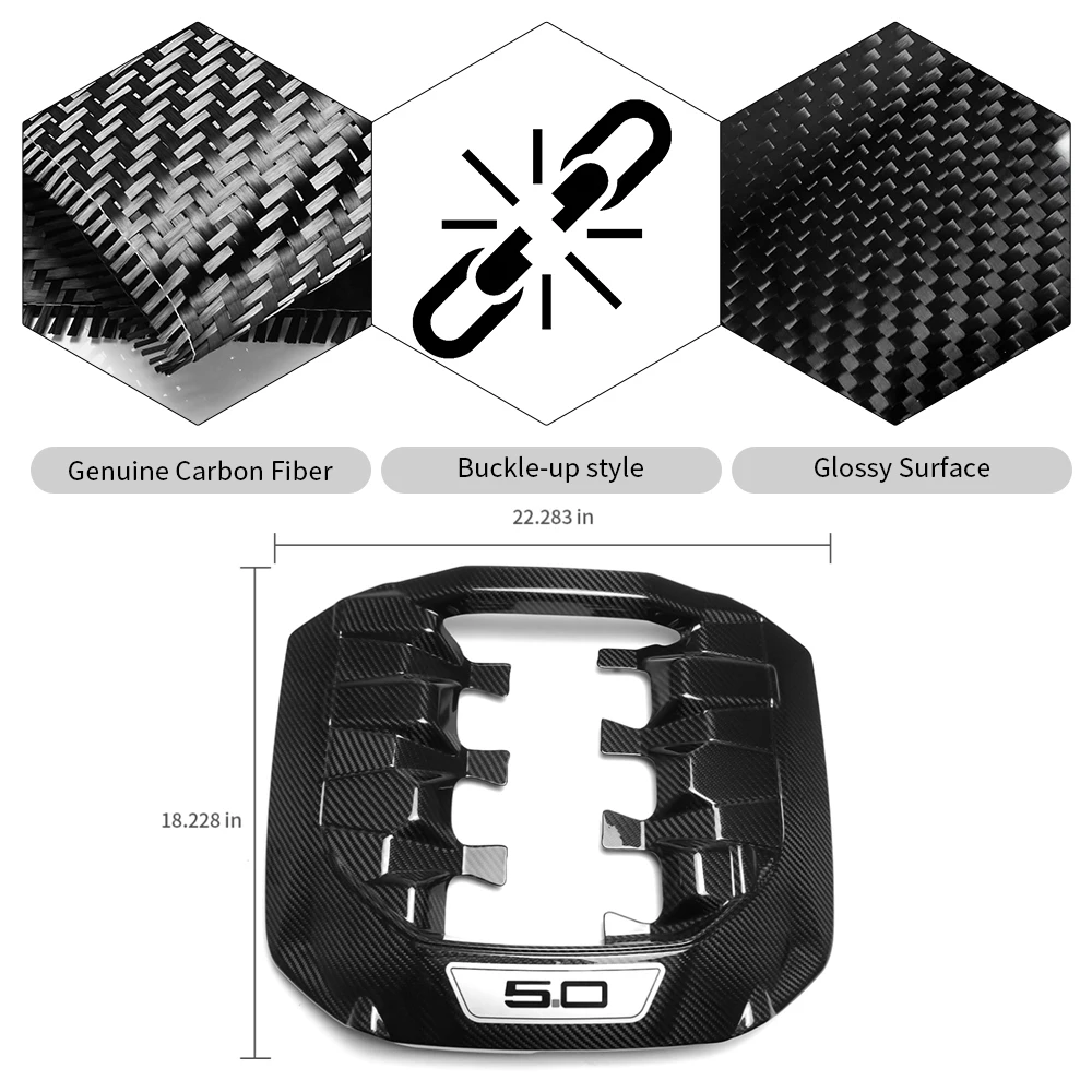 Jogon For Ford Mustang S650 GT Dark Horse V8 2024+ 5.0L Engine Plenum Cover Replacement Dry Carbon Fiber Exterior Accessories