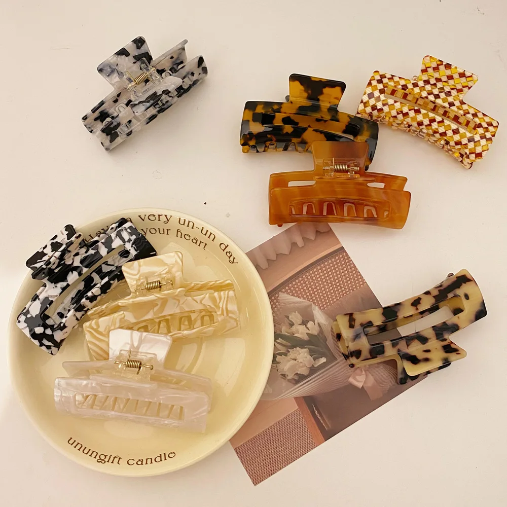 Wholesale Hair Claw Clip Acetate Fall Personalized Custom Logo Big Claw Clips Fashion 8 Colors Glitter Checkered Hair Claws