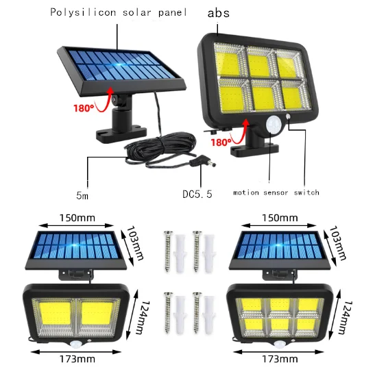Bright 128 150 cob solar light wall mounted outdoor waterproof 3 mode motion sensor lights outdoor solar powered remote control