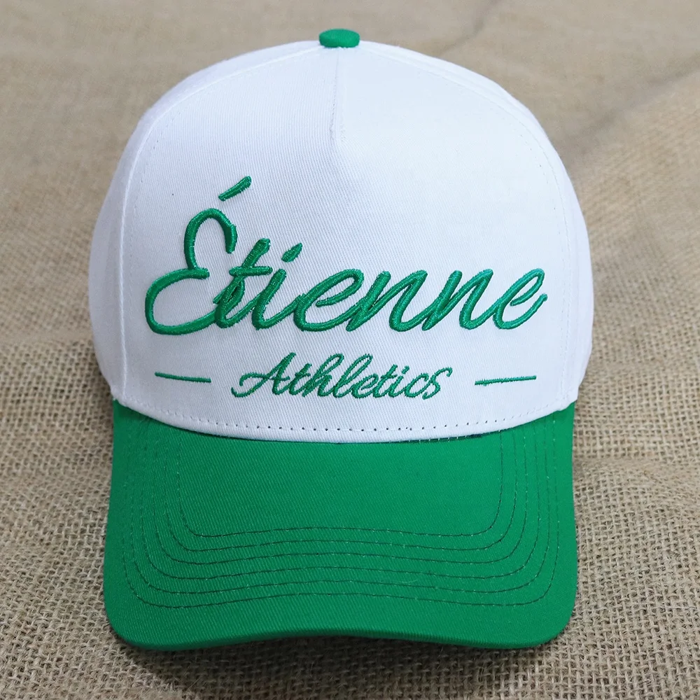 two tone adjustable custom logo snap back hat 5 panel cotton structured sports cap with green brim
