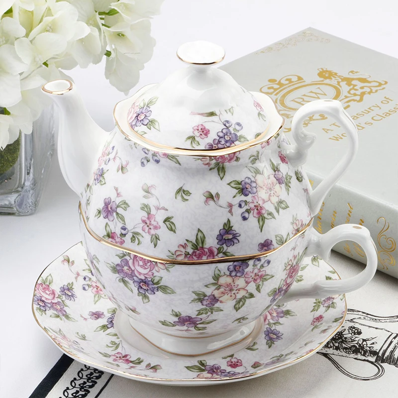 chinese suppliers royal floral decal bone china tea pot cup set teapot tea for one set for coffee shops