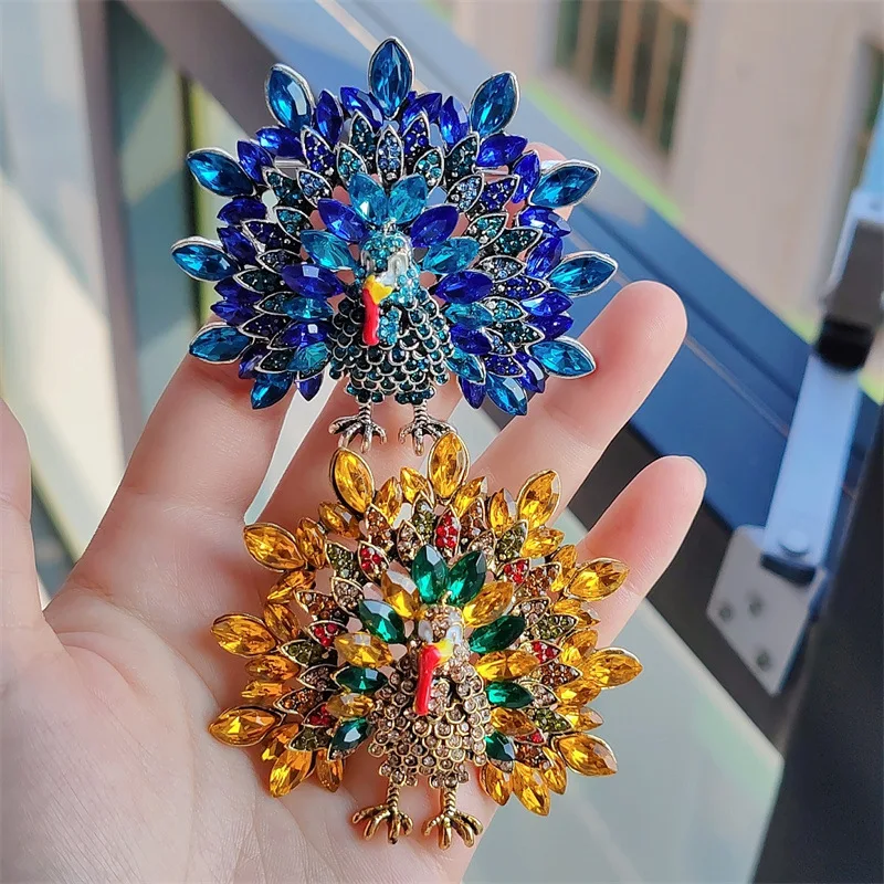 Fashion Vintage Turkey Brooch Creative Full Diamond Animal Peacock Brooch Pins For Lady Man