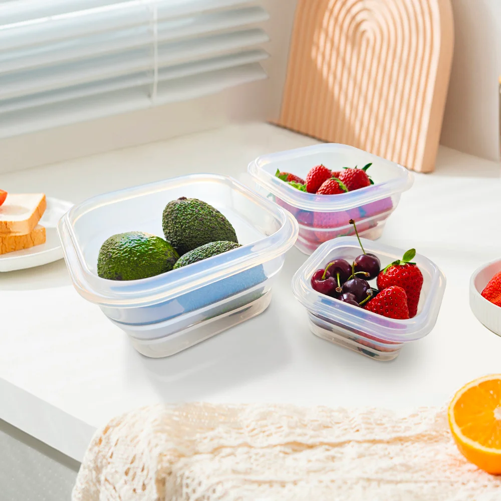 Microwave Waterproof LFGB Silicone Lunch Container Food Package Collapsible Box Kid Snack Storage Cake Baking Tools
