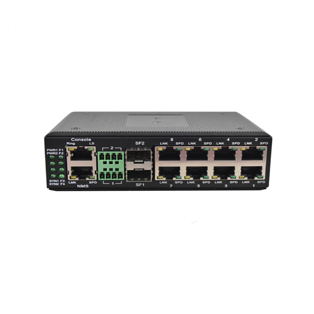 China Manufacturer Din Rail 8 Port Fast Ethernet +2 Port Gigabit SFP + 2 Port RS232 Ring Network Industrial Grade Switch