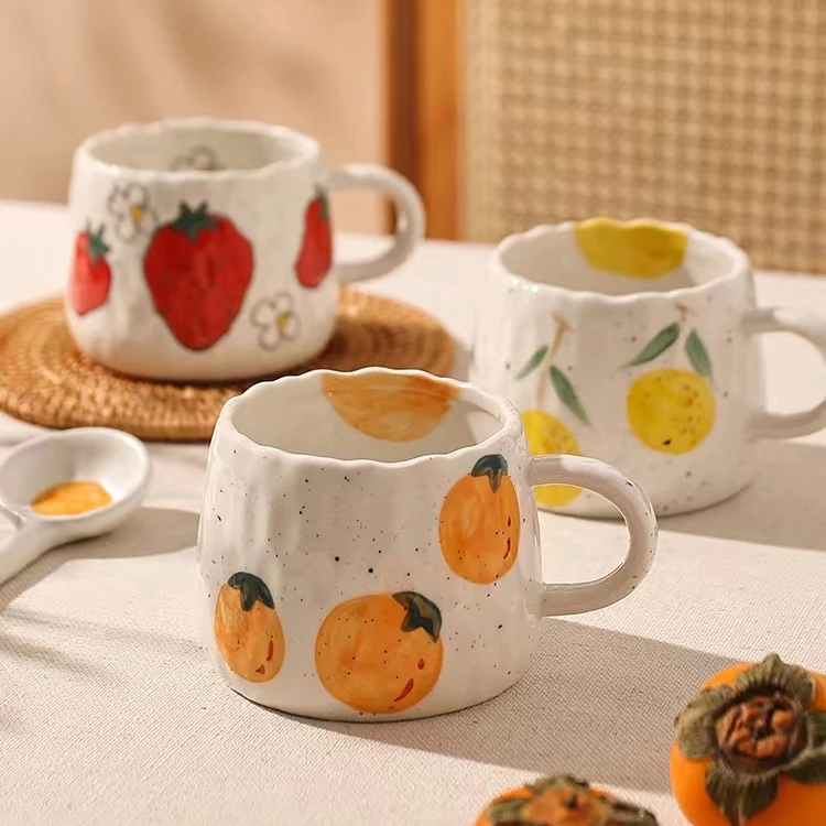 Ручная роспись, Цветная Керамическая кофейная чашка с блюдцем, простые фрукты, кофейная кружка в Корейском стиле ins