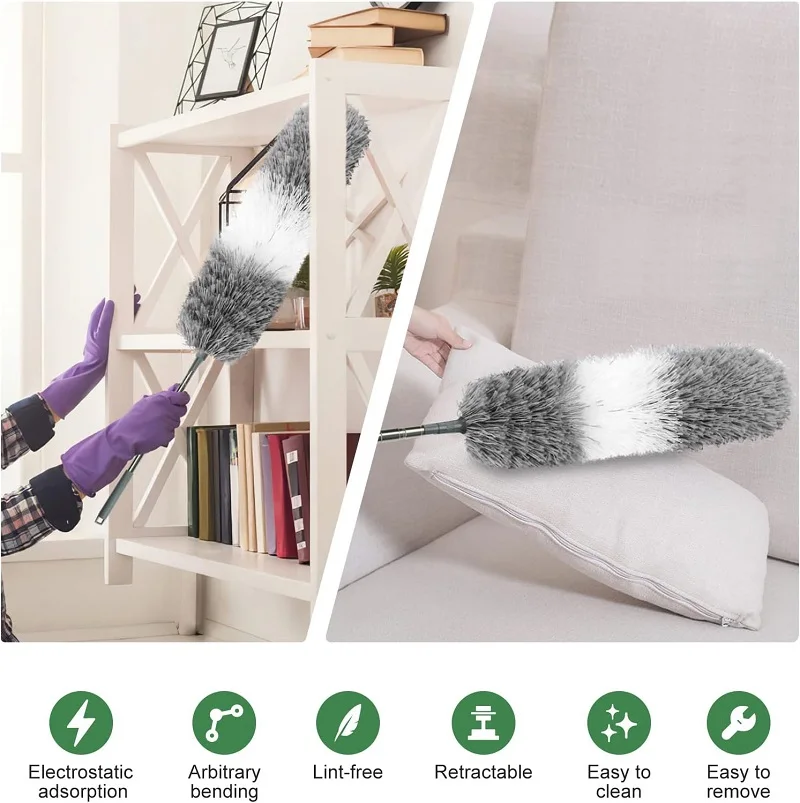Microfiber Feather Dusters With Replaceable Bendable Head Cleaner Duster Tool For Ceiling Fan Home Kitchen Gadgets