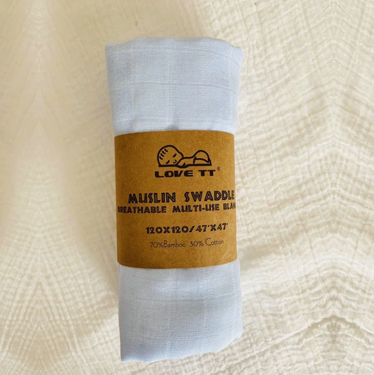 70% Bamboo 30% Cotton Soft Newborn Baby Infant Plain Solid Color Muslin Bamboo Cotton Swaddle Receiving blanket wraps