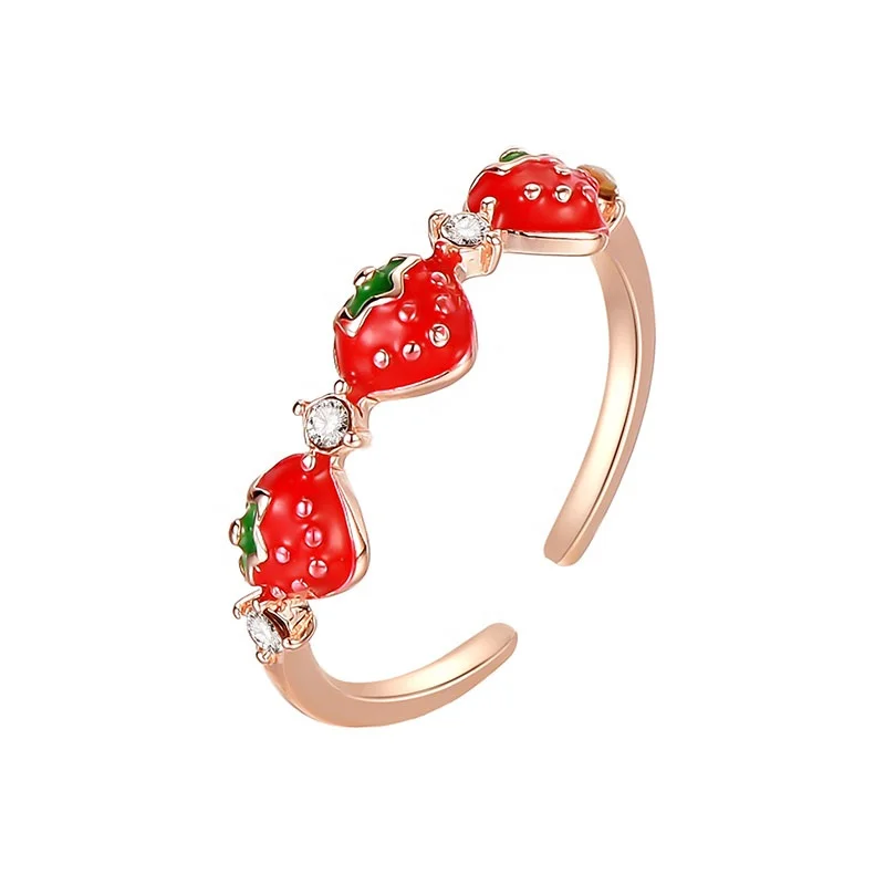 Lady Cute Adjustable Plating Alloy Strawberry Ring For Women Girls
