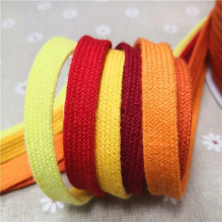 Hot-selling 10mm width cotton accept Waxing flat drawcord string  for garment