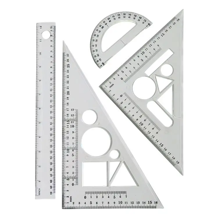 Factory manufacture Math Geometry Tool Rule Set Customized Ps 4 Pcs 12 Inch Plastic Ruler Set