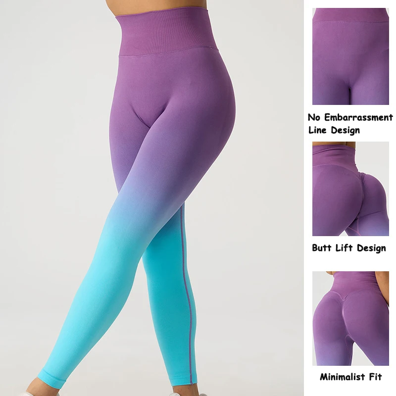 Autumn and winter new high waisted cycling gym pants hip lift port leggings peach hip gradient solid color yoga pants