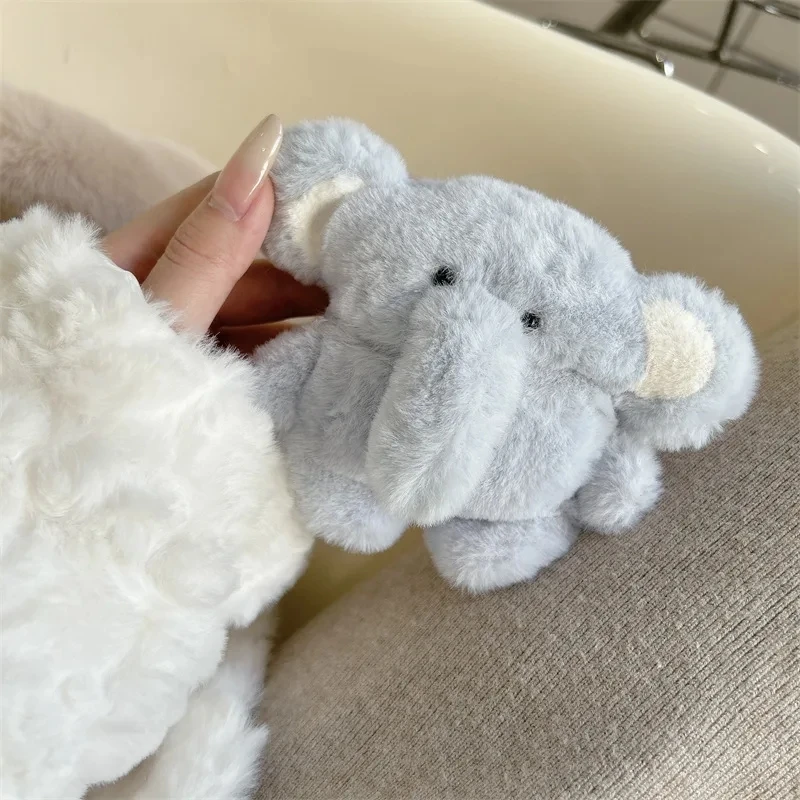 Custom Luxury Designer Cartoon Elephant Plush Earphone Case Plush Toy For AirPods Pro Soft Silicone Case Wireless Earphone Case