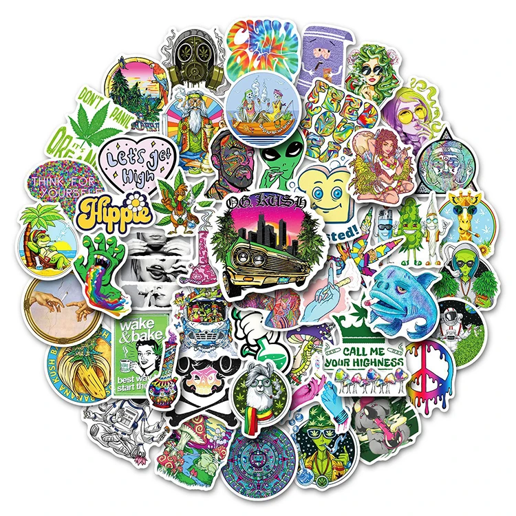 Creative Hippie Bulk Stickers Green Leaves Love And Peace Die Cut Graffiti Cartoon Character Animation Stickers