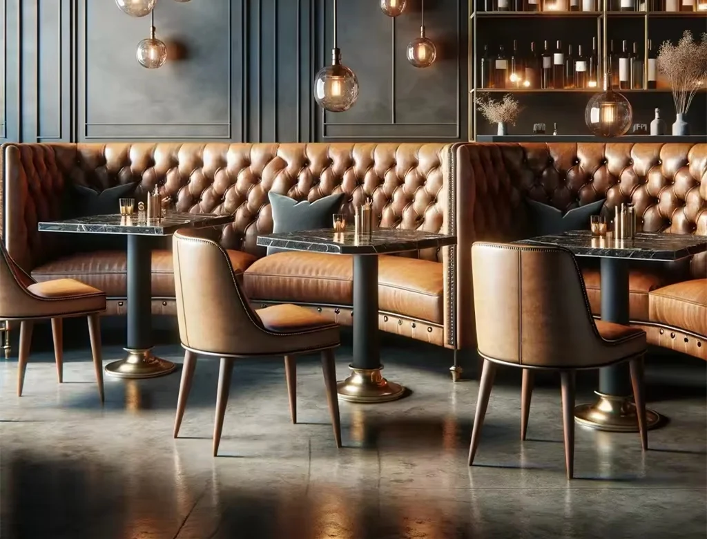 Light luxury club bar furniture set luxury european cafe restaurant booth seating coffee chairs and tables for restaurants