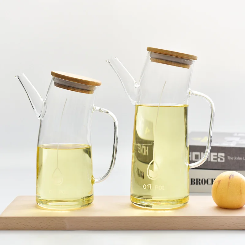Large Capacity Glass Oil Bottle Oil Tank Soy Vinegar Seasoning Bottle Without Oil Hanging Side Handle for Household Kitchen