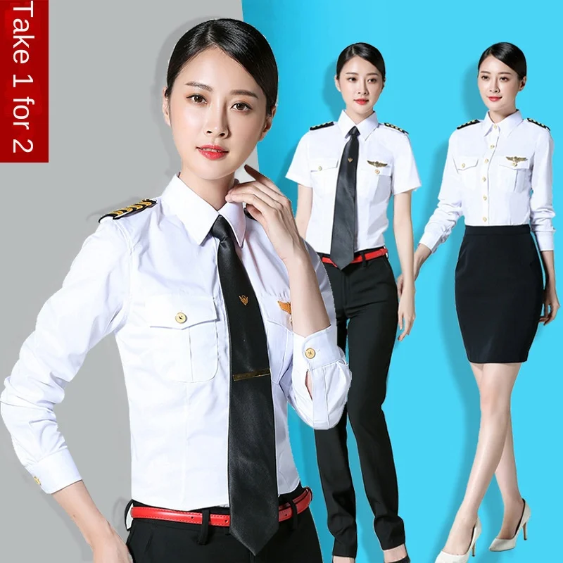 Female captain uniform, professional attire, white shirt, epaulette work clothes, female security suit