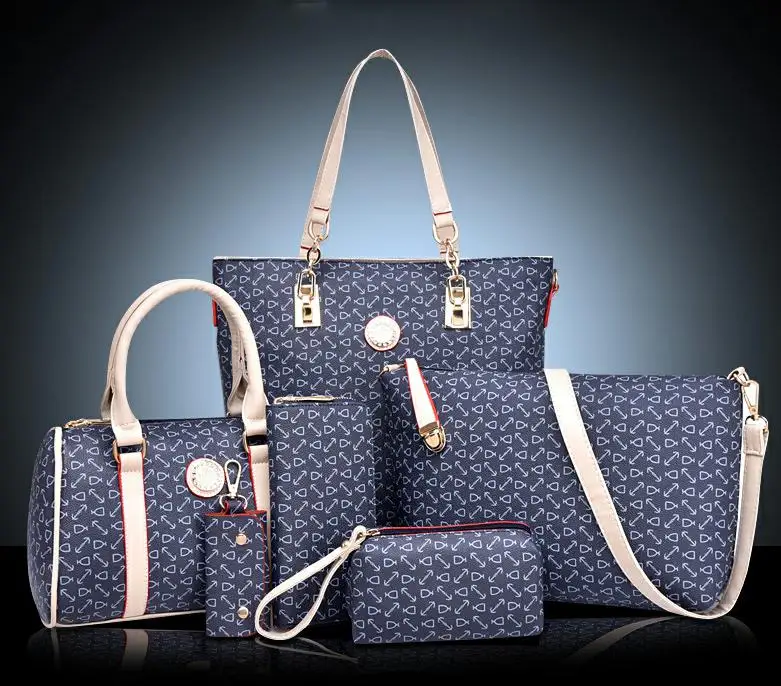 New Luxury Brand Women Handbags Set PU Leather Purse Bags Shoulder Messenger Bolsa Feminina 6pcs set Ladies Handbag