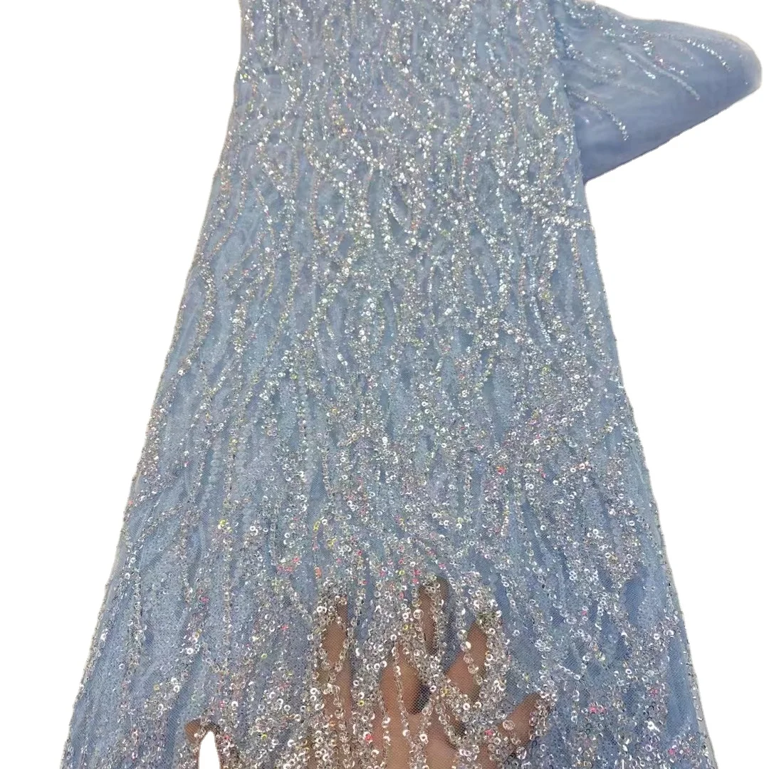 Luxury Gold African Swiss Voile Organza Top Quality Sequence HeavyHandmade Beaded Sequins Lace French Mesh Tulle