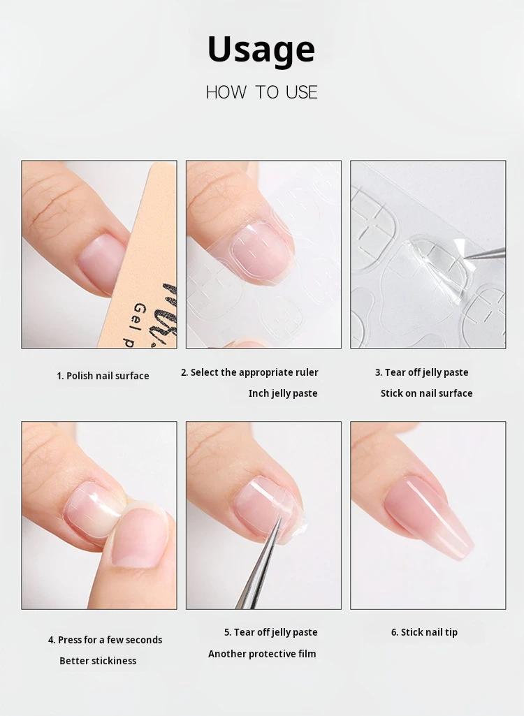 Wholesale 24 Pieces/sheet of Transparent Double-sided Tape Jelly Adhesive for Pressing on Nails