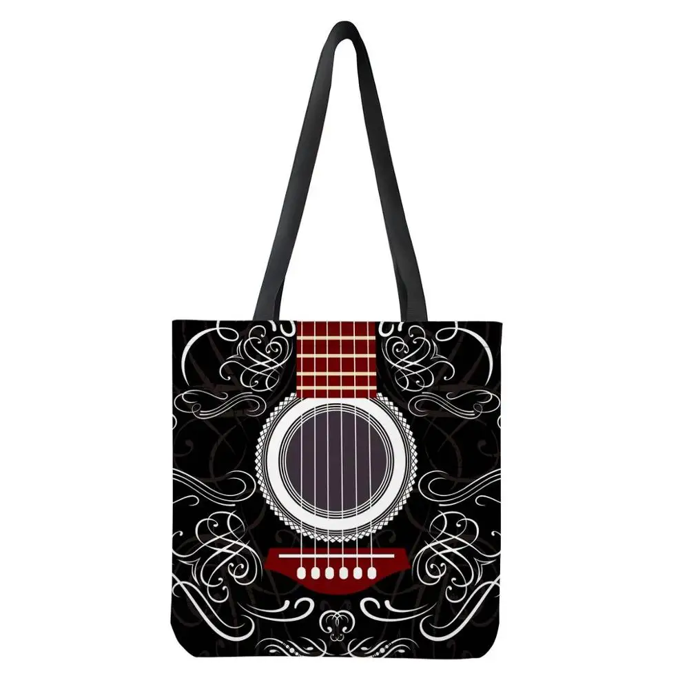 
Print on Demand OEM Shopping Bags with Logos Custom Print Guitar And Fonts And Patterns Cloth Tote Bags 