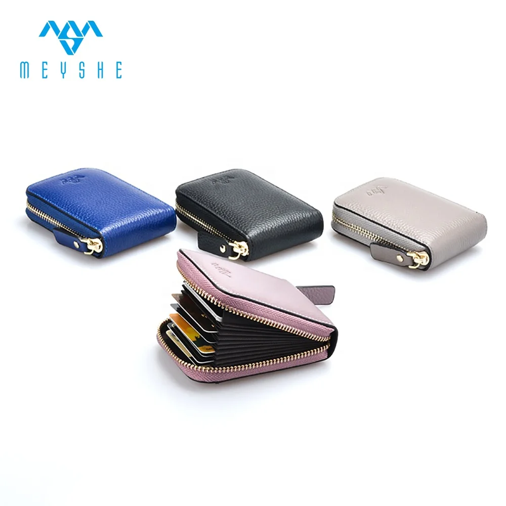 Factory Custom High Black Quality Genuine Leather Cheap Gift Zip Around Card Holder Wallet For Women