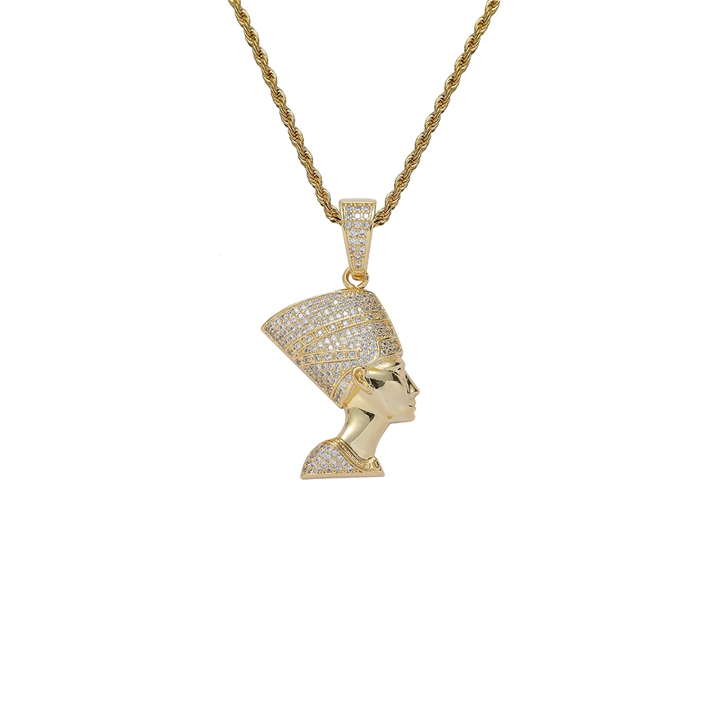 Ancient Egypt Pharaoh Queen Portrait Pendant Mystery Necklace Hip Hop Pendants For Necklace Bling Jewelry