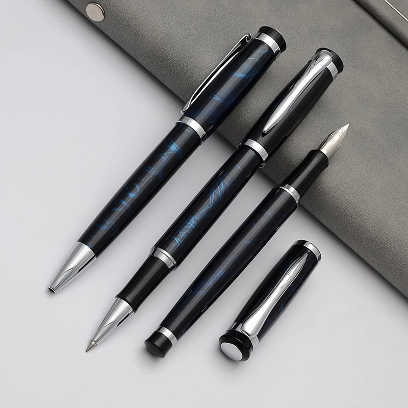 Baoer 508 Dark Blue Business Office Medium nib fountain Pen Rollerball Pen Set