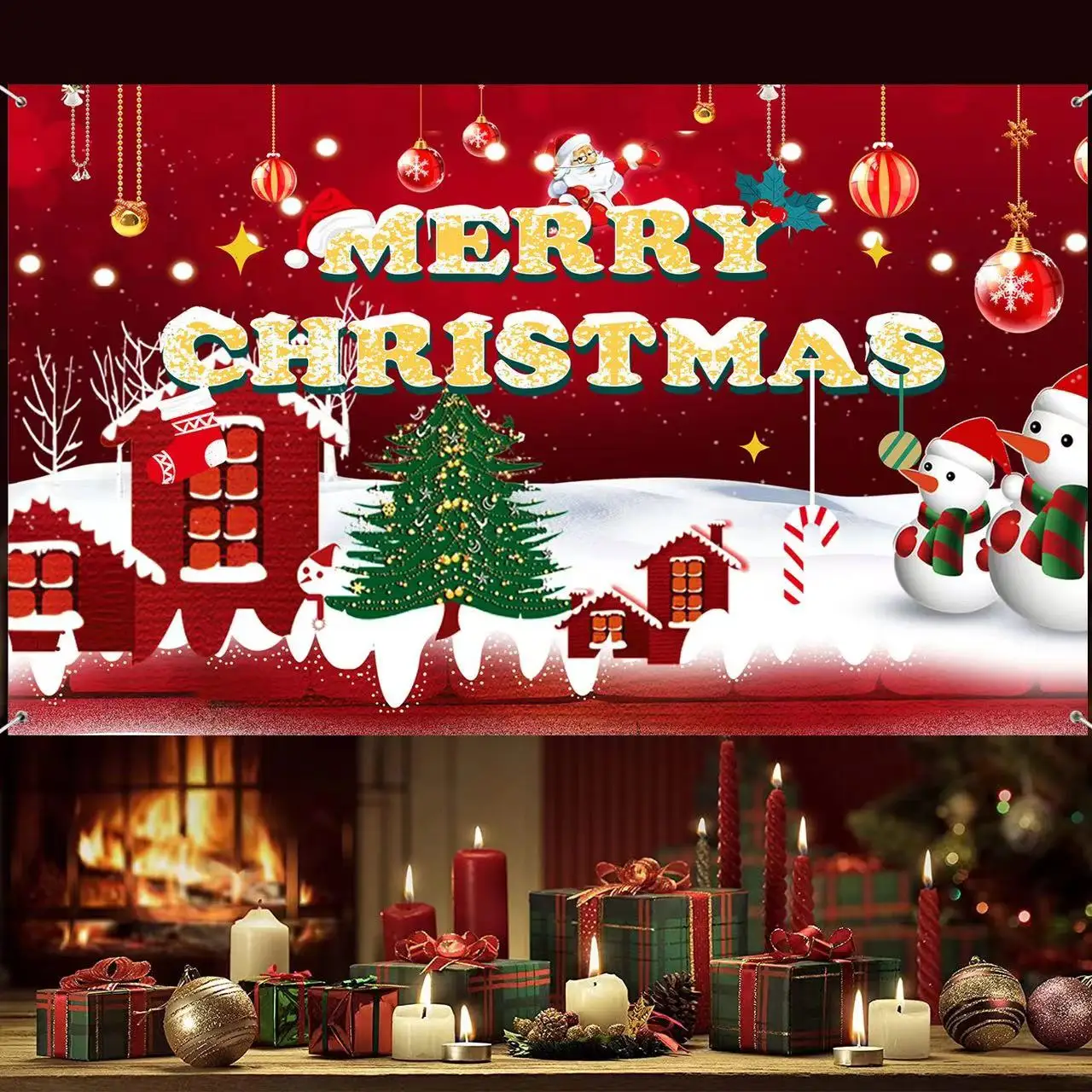 1pc, Merry Christmas multi-inch interior and outdoor decorative banner - perfect for Christmas parties and wall decorations