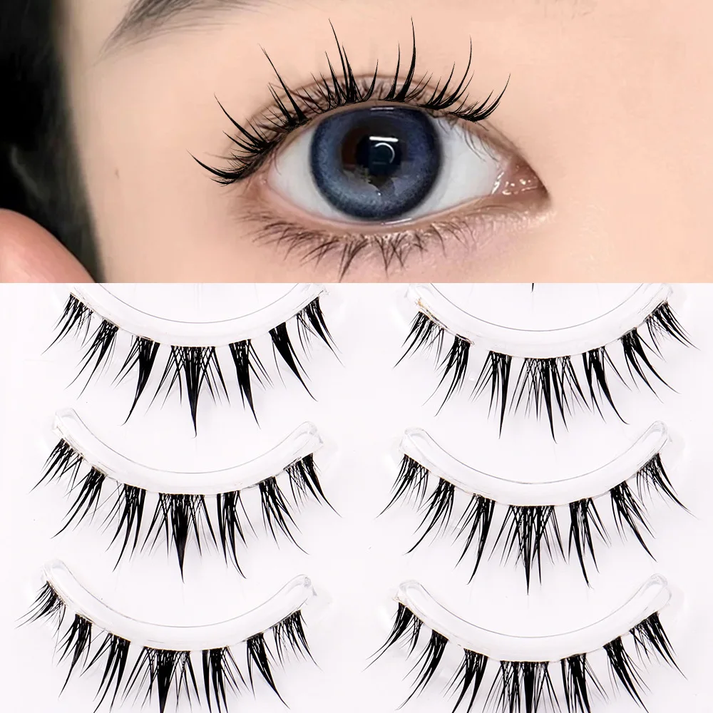 New Style 5 pairs of natural false eyelashes transparent stem long anime lashes full strip eyelashes