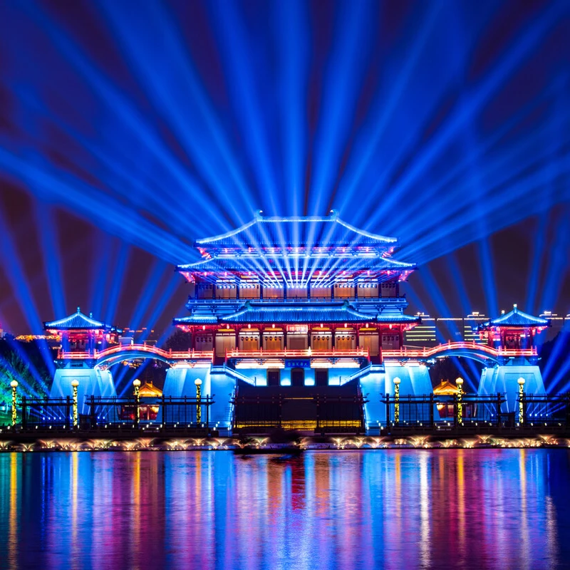 Made in China Custom water feature laser movie water curtain fountain with colorful led light show