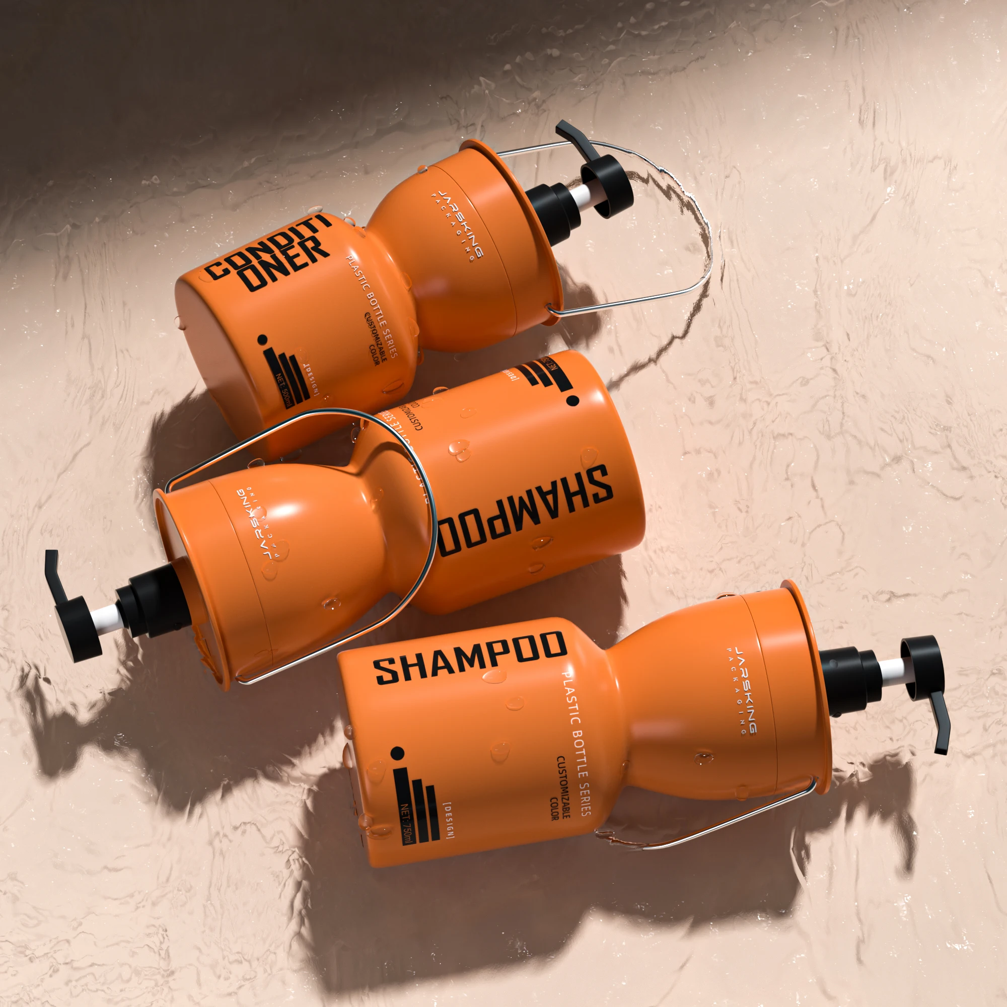 Luxury PETG unique round travel empty 500ml 750ml shower gel body wash shampoo lotion pump packaging bottle with handle