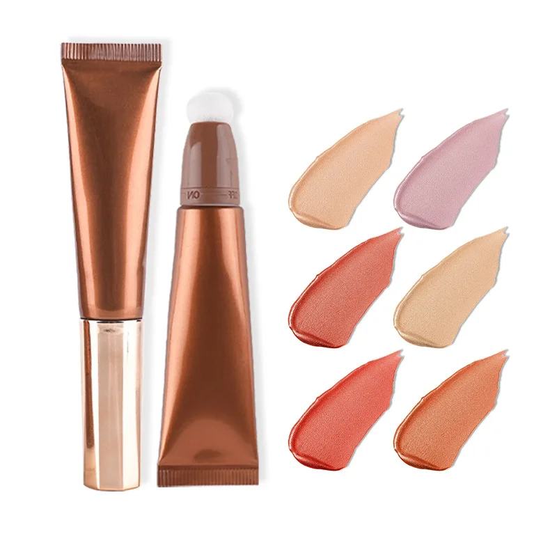 OEM Private Label Makeup Highlight Shimmering Glitter Soft Body Highlight 6 Colors Liquid Highlighter Gel with puff