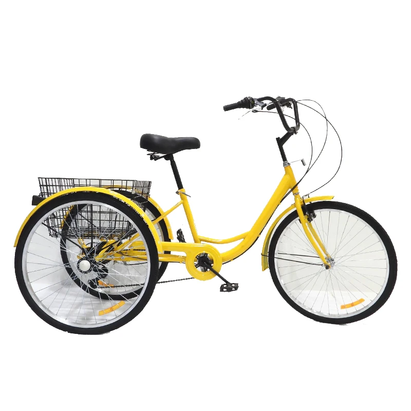 Hot sale 24 26 inch Three-wheel bicycle for the elderly 7 speed pedal tricycle carbon steel cargo tricycle