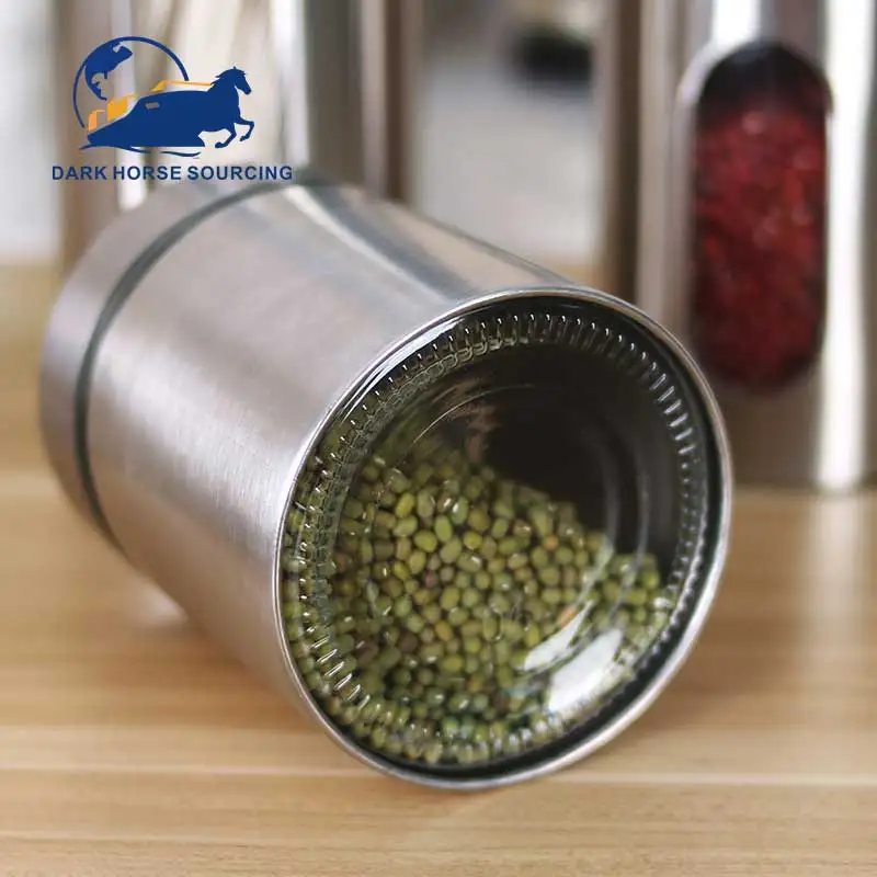 Newest Kitchen supplies sealed visual glass stainless steel food storage jar grains food container jar