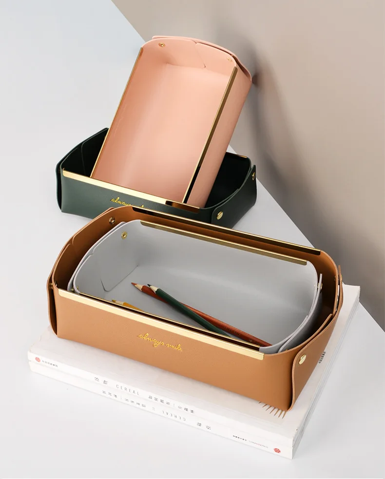 Hot Sale PU Leather Storage Pouch Trays Rectangle Table Jewelry Holder Trays Save Desk Space