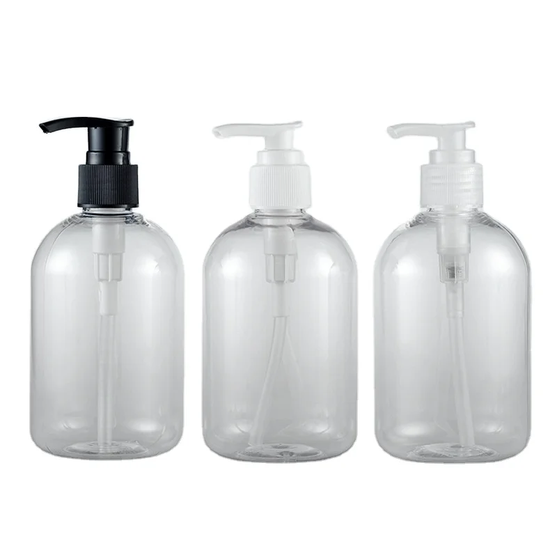 300ml Chunky round shoulder bottle with spiral pump cosmetic packaging hand sanitizer shampoo dispensed in pet empty bottle