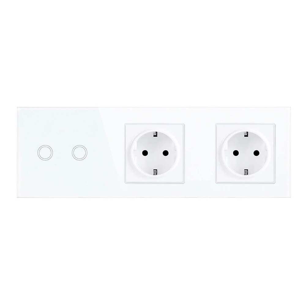 EU FR Russia Standard Socket Panel Touch Switch With Crystal Glass Frame White Black DIY Home Improvement