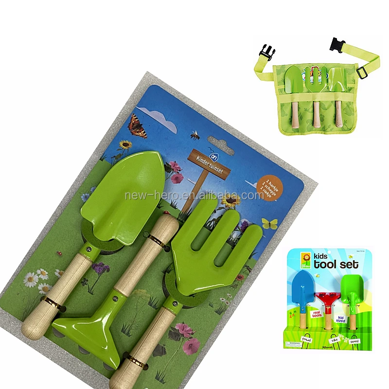 3PC Mini Basic Garden Tool Set for Kid Children Toy in Blister Color Box Bag Trowel Rake Fork Colorful Child Sand Beach Tool Kit