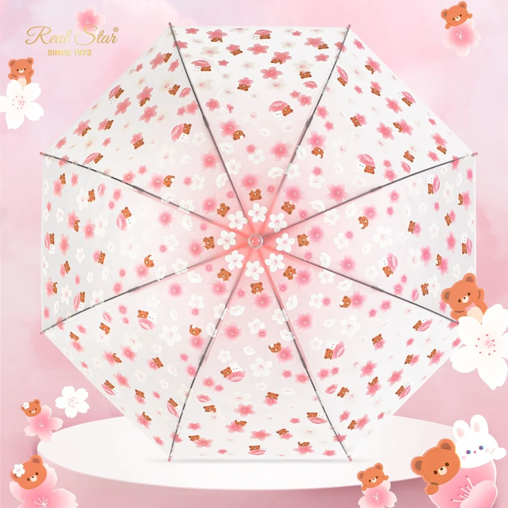 RST kid and adult young girl umbrella 21 inches clear transparent sakura umbrella