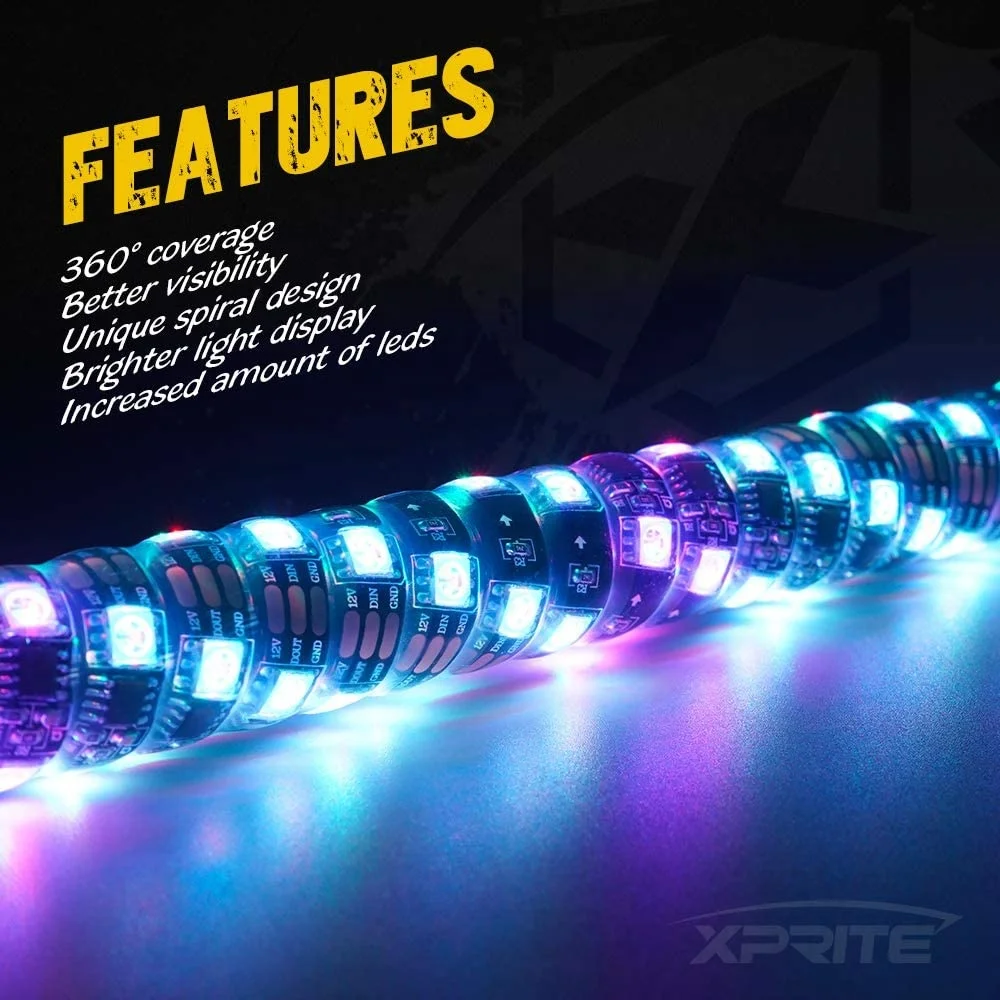 Светодиодные плетёные огни 4 фута дистанционное управление через приложение спиральный плетёный свет для внедорожников вездеходов мотовездеходов ТВ RZR светодиодная антенна танцевальный