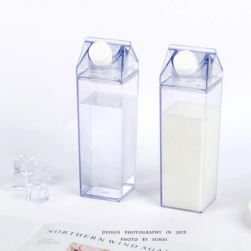 Good quality BPA free square clear carton transparent 17oz 500ml 1000ml acrylic plastic milk bottle for sale