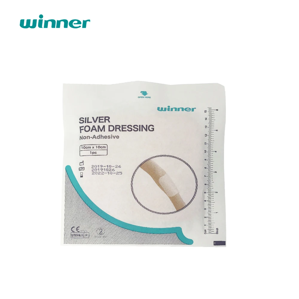 Silicone Wound Care Medical supplies Medical Adhesive 10x10cm Foam Dressing with ag